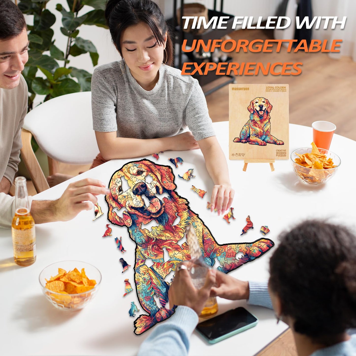 masseruon Wooden Puzzle for mature-themeds-Loyal Golden Retriever  Dog Puzzles for mature-themeds(S  120pieces  9.4*8.9in)  Beautiful Animal Dog Jigsaw Wood Puzzles mature-themed  Family Puzzle Game Christmas Birthday Gift