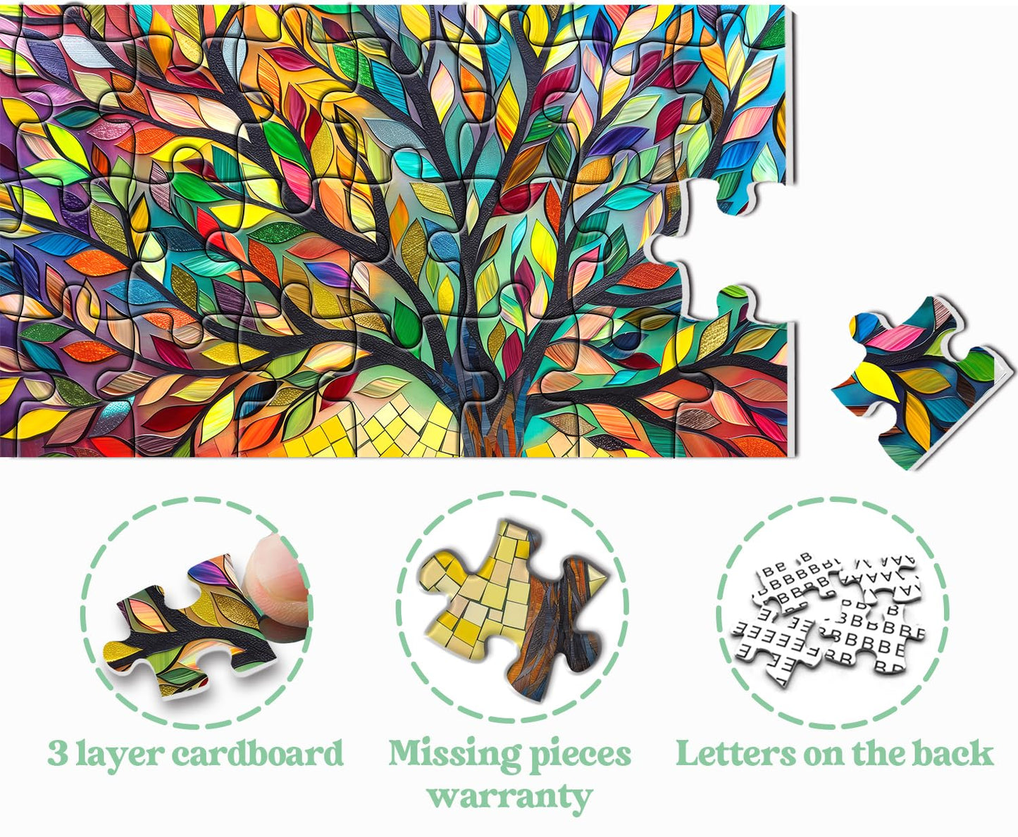 Stained Glass Tree Of Life Puzzles For Adults 1000 Pieces, Impossible Challenging Hard Jigsaw Puzzles, Colorful Mosaic Tree Of L