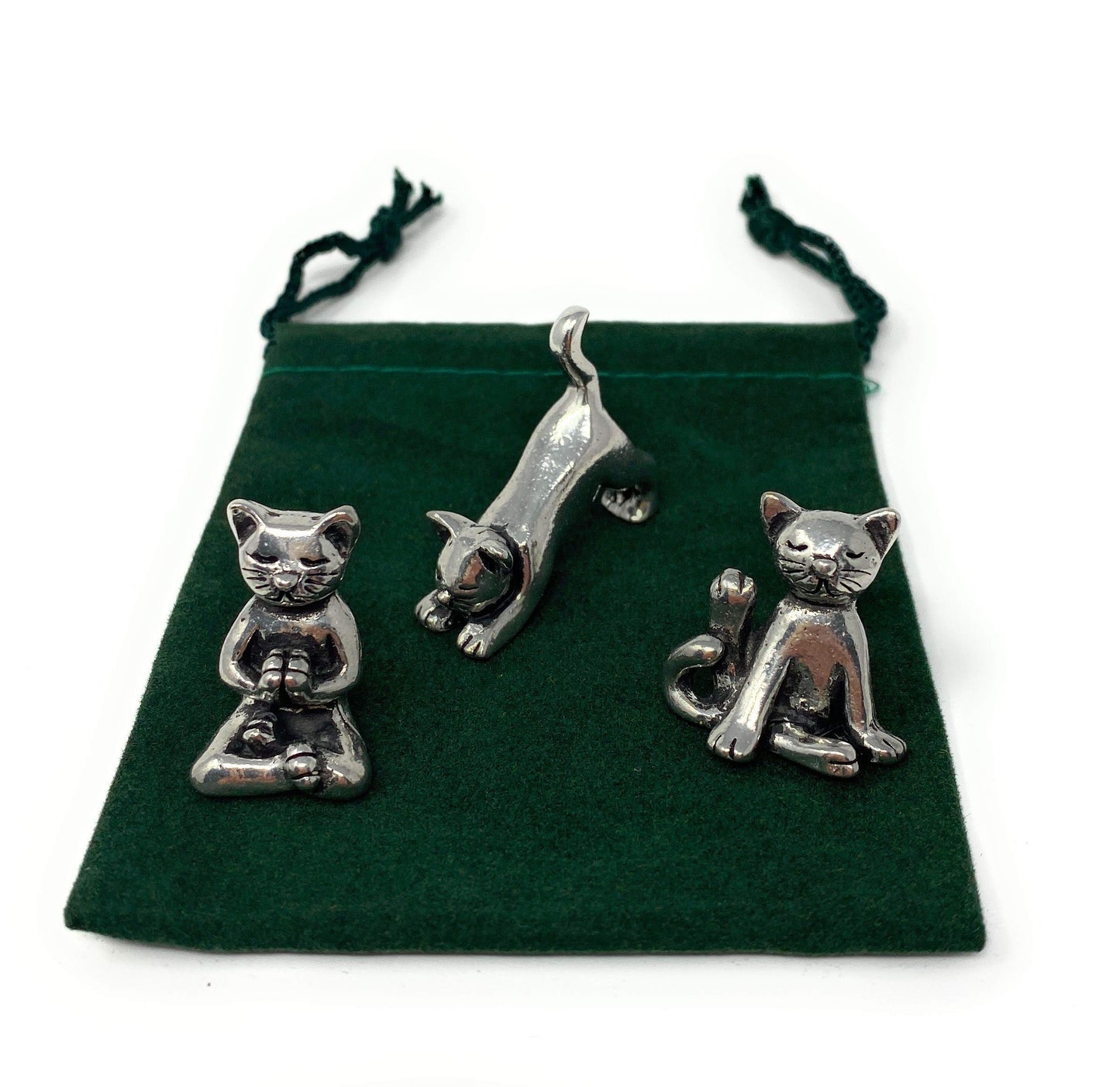 Basic Spirit Yoga Cat Figurine Set (Pewter)-Mini 3 Pc. Set