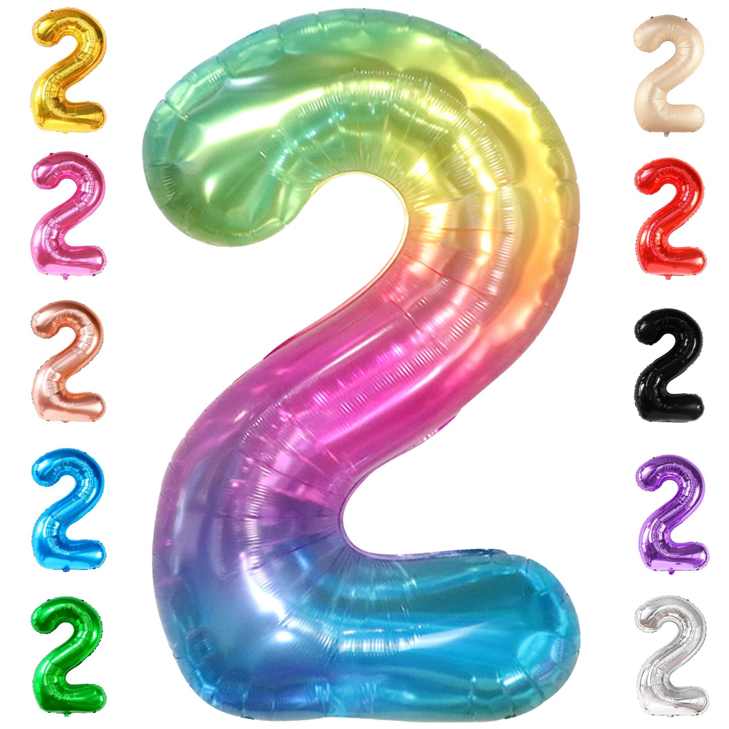KatchOn, Giant Jelly Number 2 Balloon - 40 Inch | Rainbow 2 Balloon Number, 2nd Birthday Decorations for Girl | Two Number Ballo