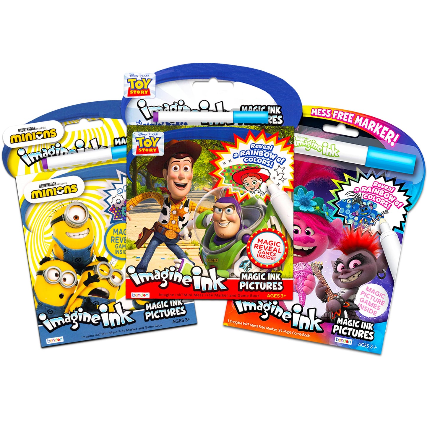 Imagine Ink Coloring Book Super Set ~ 3 Pc No Mess Magic Ink Activity Books Featuring Trolls, Minions, and Toy Story (Coloring B