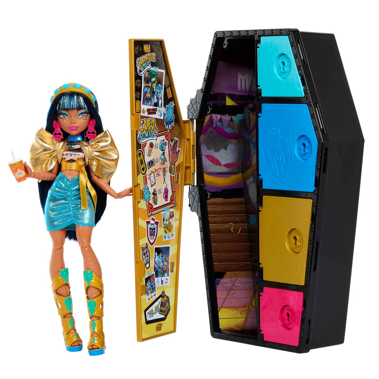 Monster High Skulltimate Secrets Doll Set - Cleo De Nile with Dress-Up Locker, 19+ Surprises, Plastic, 1 Unit