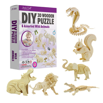 Hands Craft Diy 3D Wooden Puzzle – 6 Assorted Wild Animals Bundle Pack Set Brain Teaser Puzzles Educational Stem Toy Adults And Kids To Build Safe And Non-Toxic Easy Punch Out Premium Wood Jp2B8