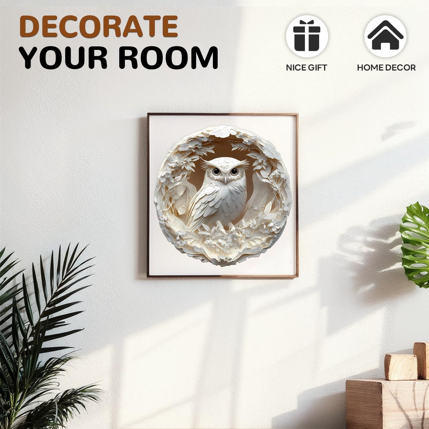 Wooden Puzzles for Adults, Wooden Flat Puzzles with 3D Visual Effect, Adults Puzzles, Owl Puzzles for Women Men (L-13.4 * 13.3in