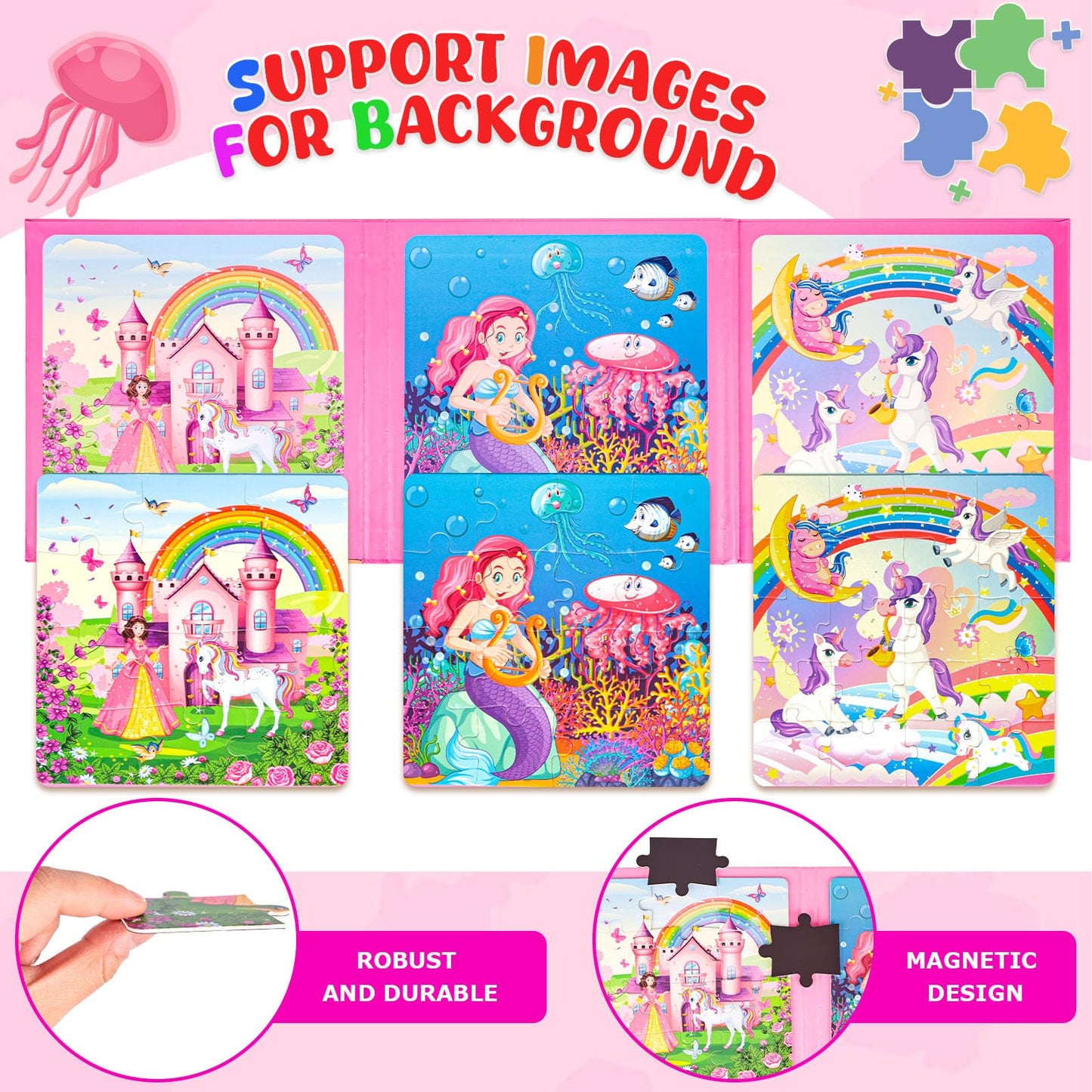 Lovestown Magnetic Puzzles For Toddlers, 48Pcs Fairytale Travel Puzzle Book, 3 In 1 Educational Learning Magnets For Kids, Ideal Road Trip Activities Toys For Boys And Girls