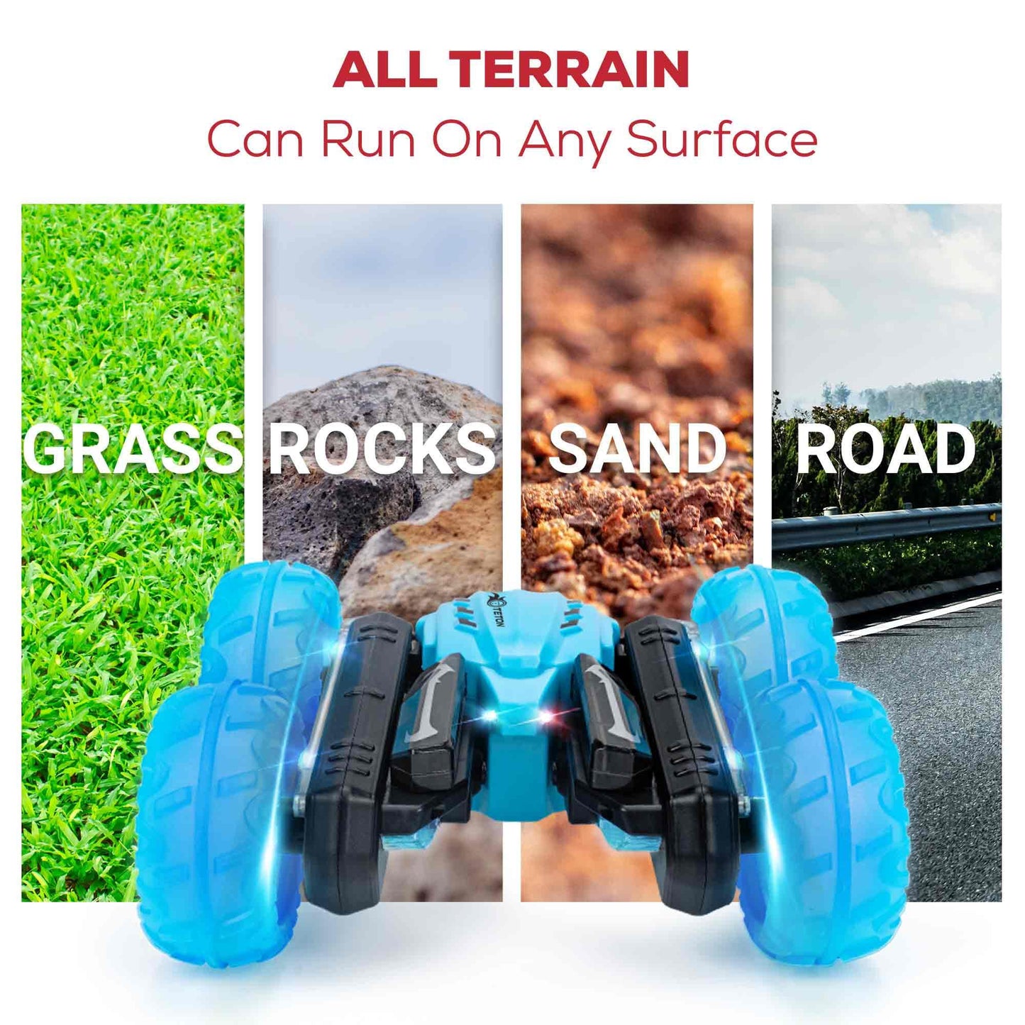 RC Stunt Car Double Sided roll,360Rotating Teton Remote Control Car-LED Headlights and Colourful Light Wheels,All Terrain,Rechar