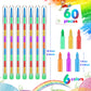 Thenshop 60 Pcs Stackable Crayons 10 Interchangeable Colors Stacking Buildable Crayons Rainbow Stackable Pencils DIY Crayons Par