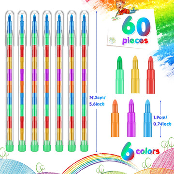 Thenshop 60 Pcs Stackable Crayons 10 Interchangeable Colors Stacking Buildable Crayons Rainbow Stackable Pencils DIY Crayons Par
