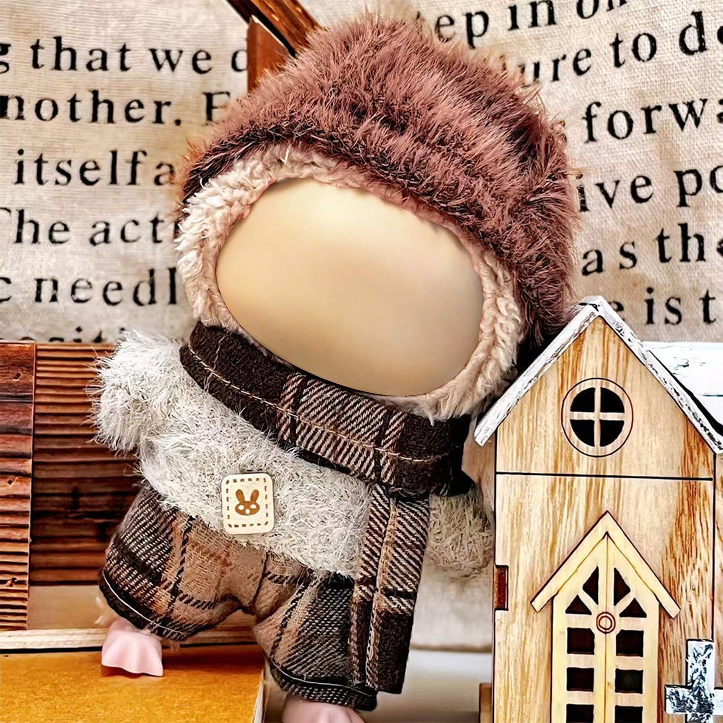 17cm Doll Clothes Set(NO Doll) - Cute Knit Sweater & Handcrafted Crochet Skirt  enhanced Fashion  Soft Stretch Fabric Costume Accessories Brown Winter Suit(Ears Cannot Pass Through The Headgear)