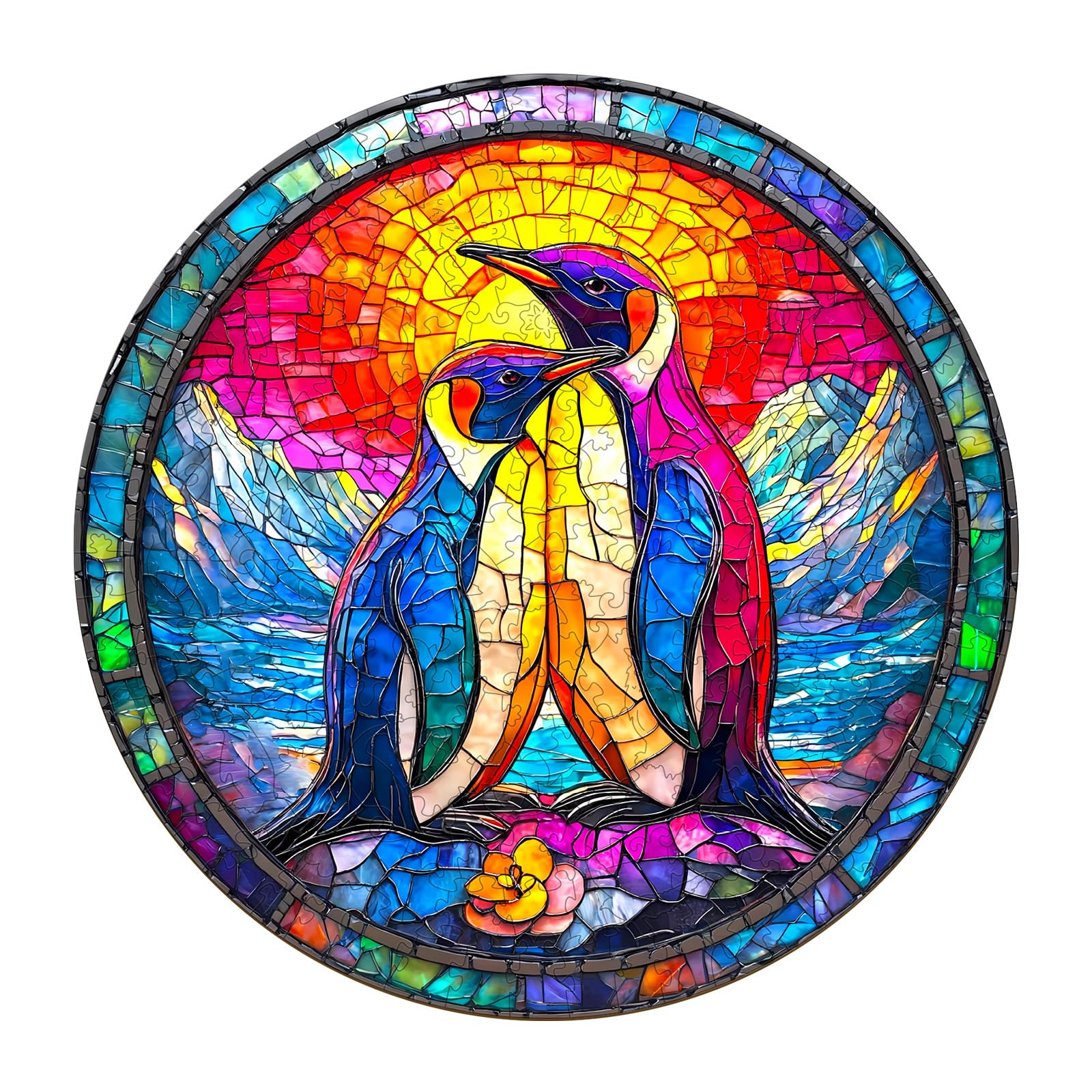 Wooden Puzzles for mature-themeds - Challenging Colorful Couple Penguins mature-themed Puzzle  Unique Animal Shaped Wooden Jigsaw Puzzles for mature-themeds  Creative Gifts Family Games 11.4 * 11.4in 200pcs