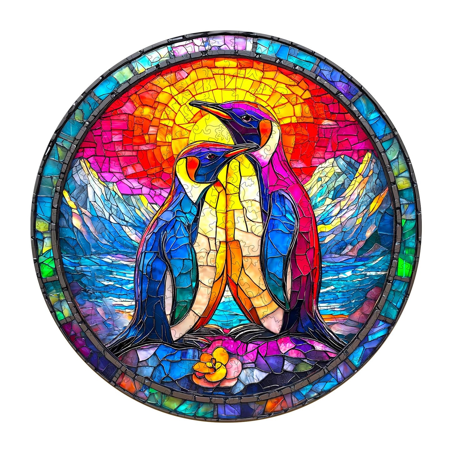 Wooden Puzzles for mature-themeds - Challenging Colorful Couple Penguins mature-themed Puzzle  Unique Animal Shaped Wooden Jigsaw Puzzles for mature-themeds  Creative Gifts Family Games 13.4 * 13.4in 295pcs