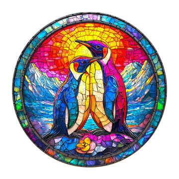 Wooden Puzzles for mature-themeds - Challenging Colorful Couple Penguins mature-themed Puzzle  Unique Animal Shaped Wooden Jigsaw Puzzles for mature-themeds  Creative Gifts Family Games 13.4 * 13.4in 295pcs