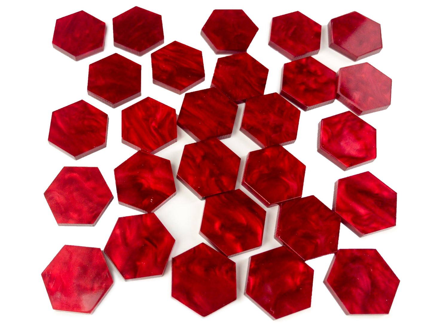 C4Labs Resource Tokens | 90pc Acrylic Game Tokens | 30 of Each Color (Red, Violet, Blue) | Hexagon | Symphony Collection