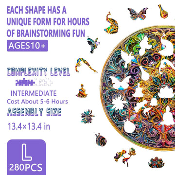 Wooden Puzzles for mature-themeds - Mandala Wooden Puzzle  Unique Dreamland Wooden Jigsaw Puzzles for mature-themeds  Wood Puzzles mature-themed  Perfect for Birthday Gift  Family Puzzles  280 Piece 13.4 x 13.4in
