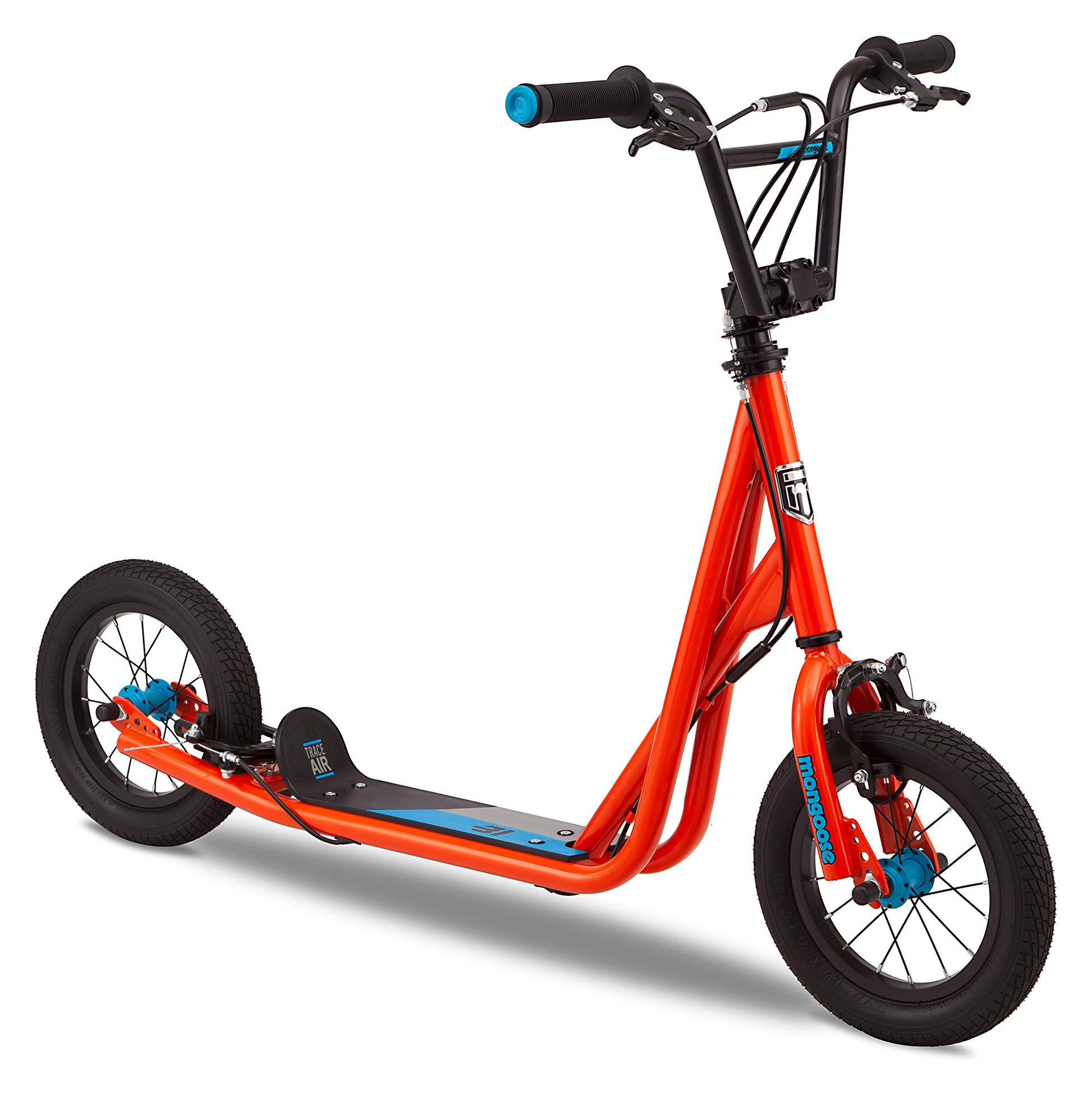 Mongoose Trace Air Non-Electric Scooter for Youth Boys Girls Age 8+ Year Old, Max Weight 220 lbs., 12-Inch Air Tires, BMX-Style 