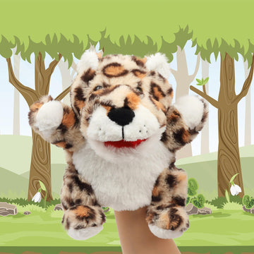 Cuteoy Plush Cheetah Hand Puppet Stuffed Animal Toy Open Movable Mouth Creative Role Play Storytelling Plushies Gifts For Kids Toddlers Birthday Christmas