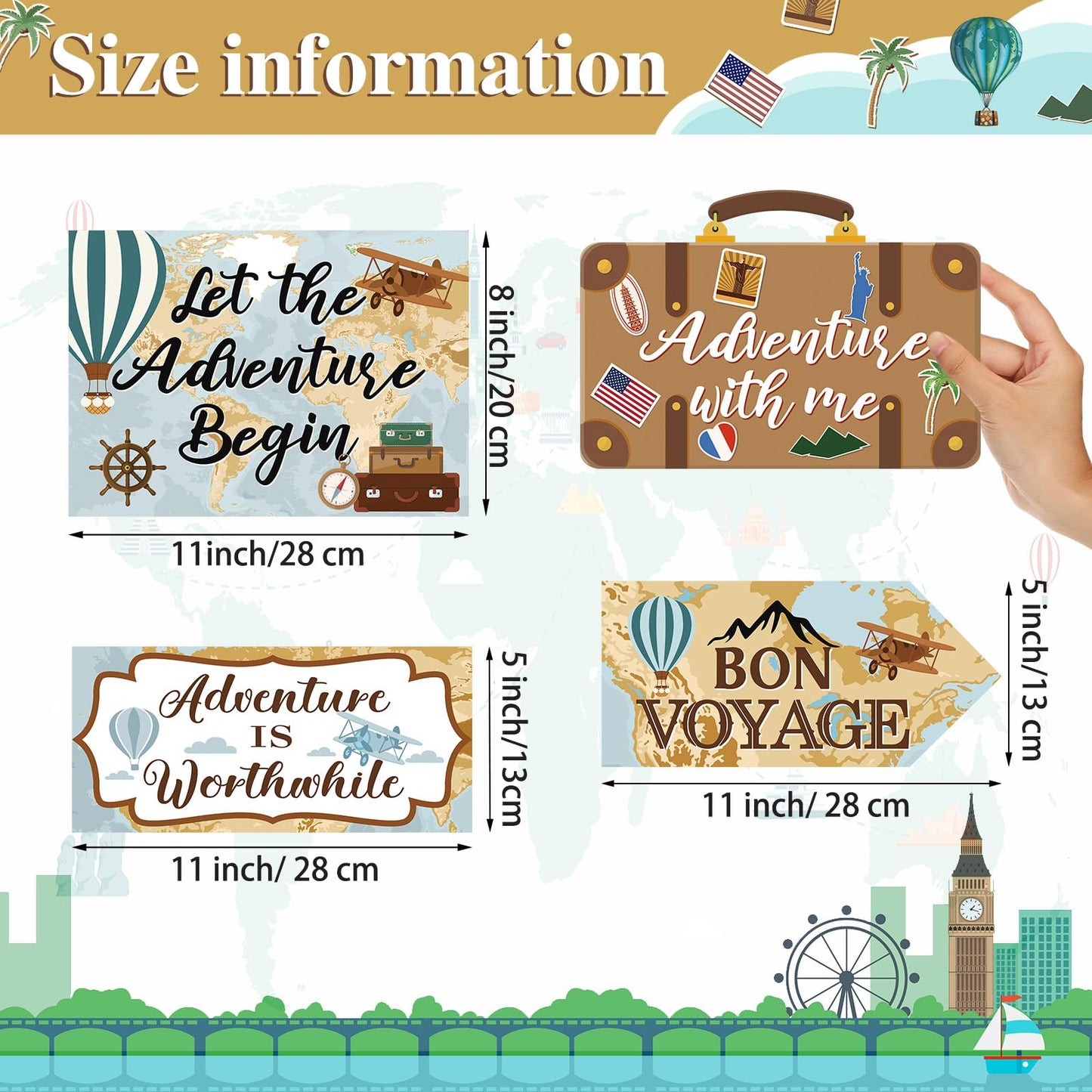 Ysleen 20 Pcs Travel Themed Party Decorations Set Let The Adventure Begin Sign Adventure Signs Bon Voyage Party Decorations for