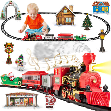 Christmas Train Set For Kids, Train Set With Sound, Lights, And Smoke Effects, With Decorative Christmas Card, Fun Train Toys Fo