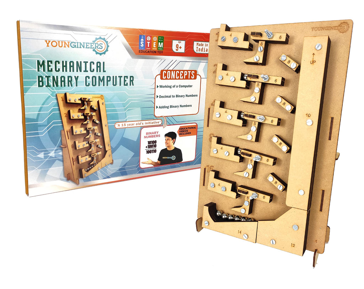 Youngineers Mechanical Binary Computer, Wooden Diy Stem Toy For 10, 11, 12 Years With Educational Videos, Fun Engineering Math K