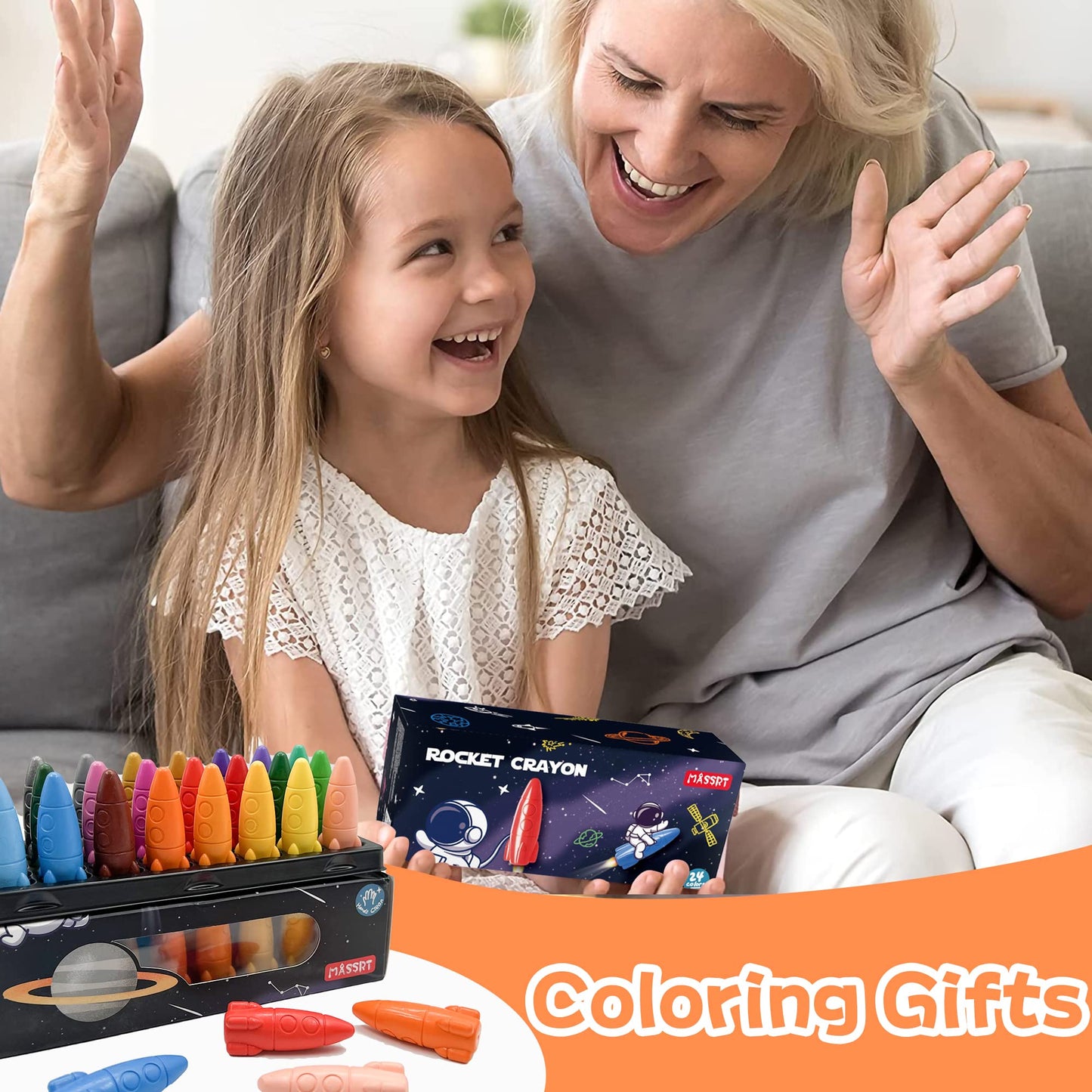 MASSRT 24 Colors Space Crayons for Toddlers Age 1-3, Non-toxic Mess Free Unbreakable Crayon Gifts, Easy to Hold Washable Crayons