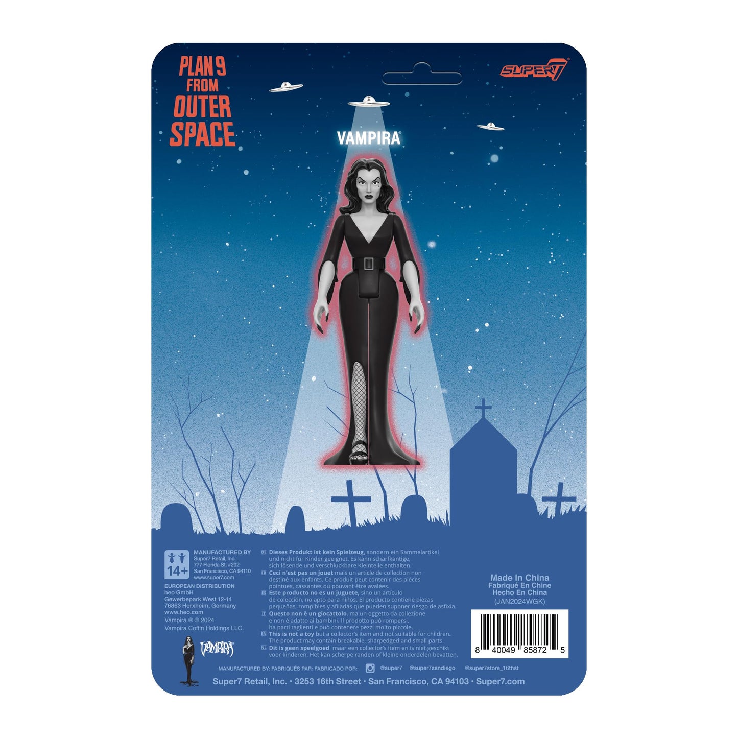 Super7 Vampira Plan 9 From Outer Space Grayscale - 3.75' Vampira Action Figure Classic Horror Movie Collectibles And Retro Toys