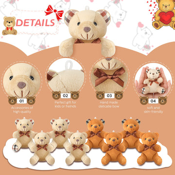 Skylety 16 Pcs Mini Plush Bear Bulk 4 Inch Bear Stuffed Animal Toy Doll Small Soft Bear Keychain For Birthday Baby Shower Weddin