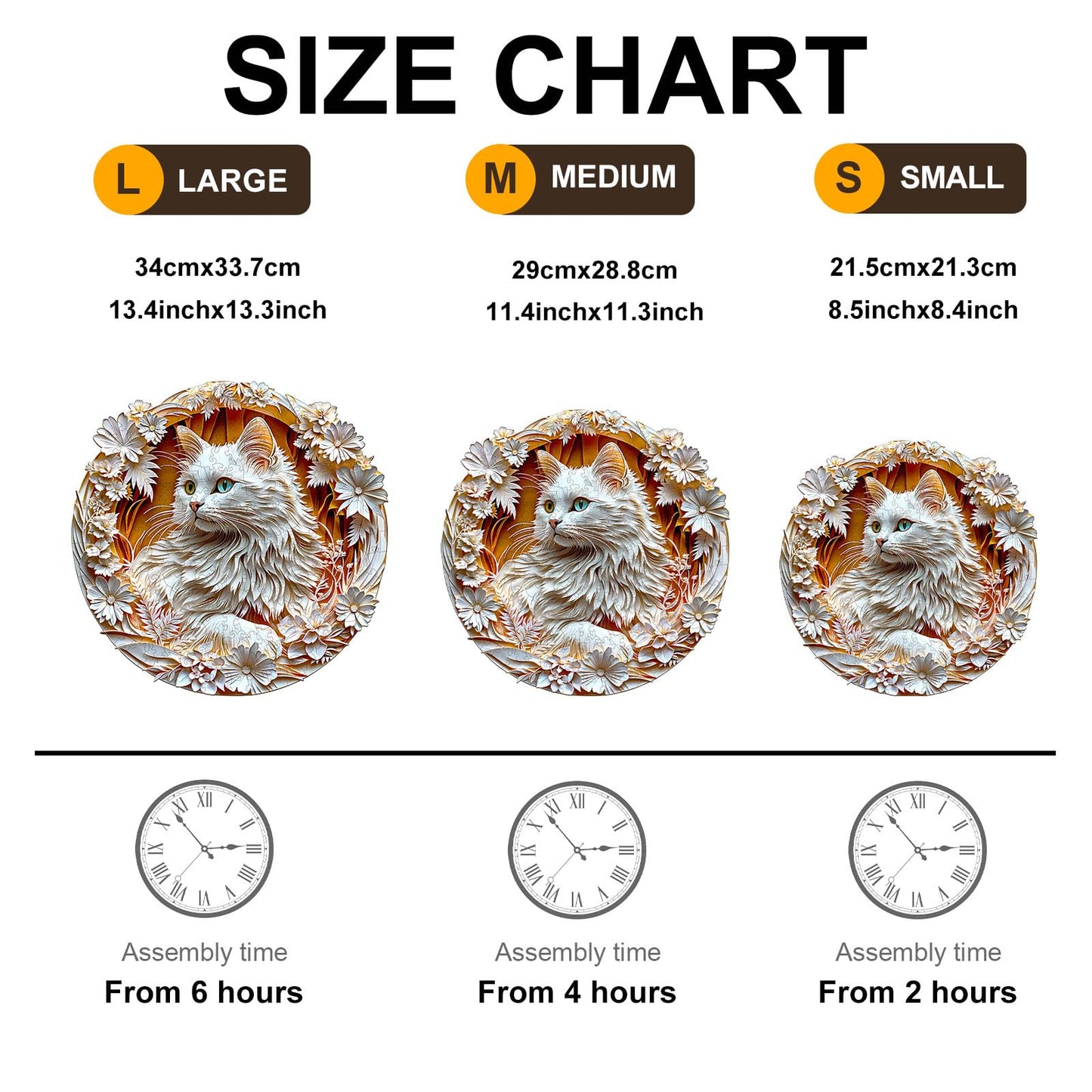Wooden Puzzle for mature-themeds-3D Visual Effect White Cat Wooden Puzzle Unique Shape Advanced Wooden Jigsaw Puzzle for mature-themed  Best Birthday Gifts Halloween Challenge Craft (S-8.5 * 8.4in-100pcs)