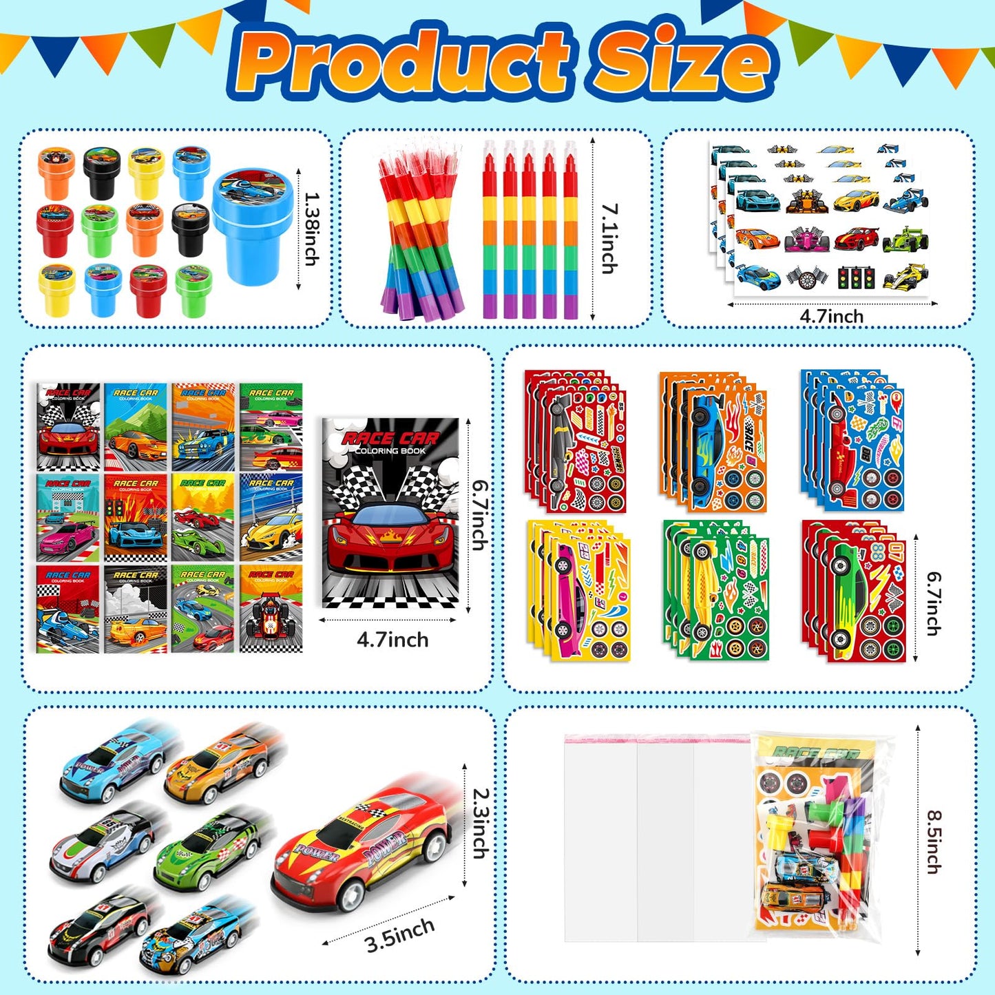 BenLouis 84Pcs Race Car Party Favors Racing Theme Coloring Books Crayons Sticker Set Bulk for Kids Fast Racecar Wheels Birthday