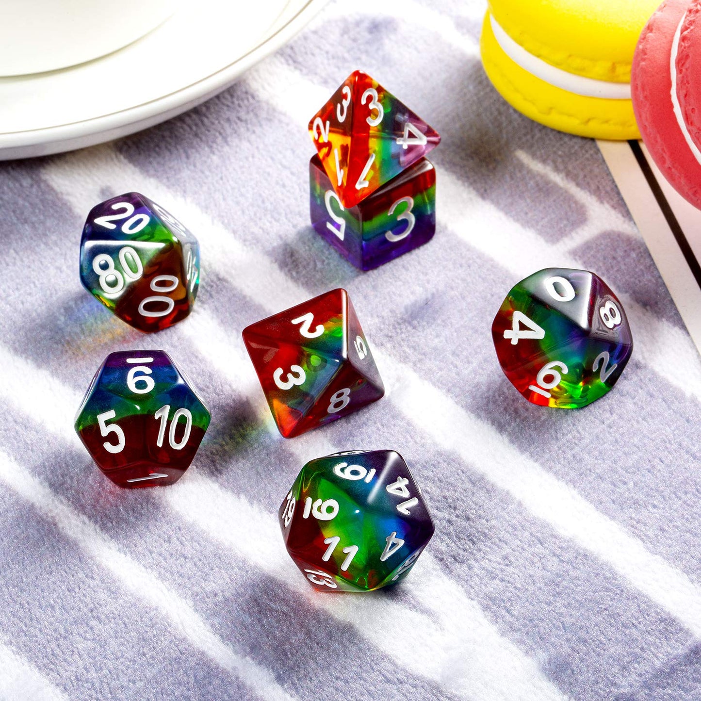 Rainbow DND Dice Set, DNDND Transparent Rainbow Polyhedral Die with Free Organza Bag for D&D Dungeons and Dragons RPGs Role Play