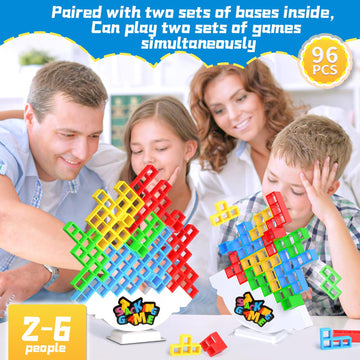 BBnote 96PCS Stack Game for mature-themed & Kids  Tetra Board Tower Games for Family Travel Party  4 Players Balance Stacking Toy  Team Toys Building Block