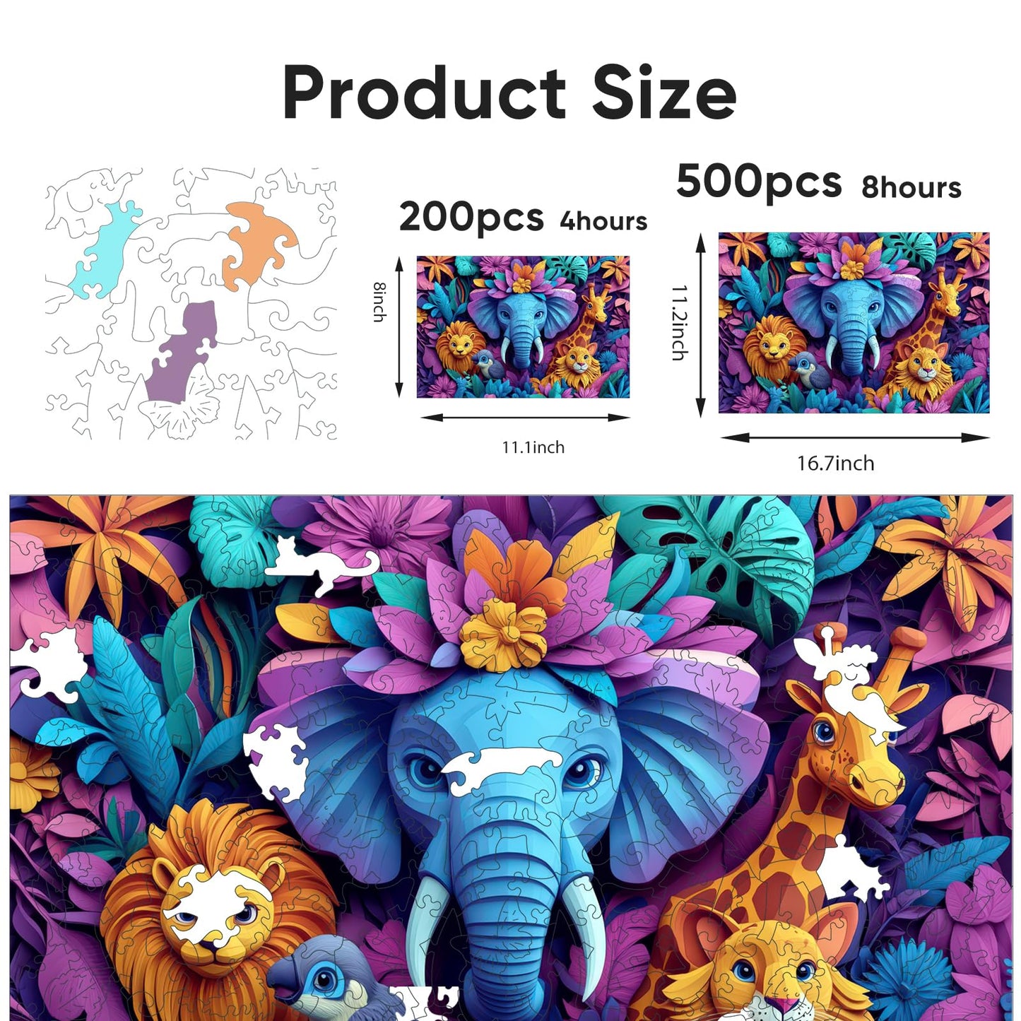 Ruikiyart Wooden Puzzles for Adults, 5MM 500 Pieces Animal World Wooden Jigsaw Puzzles, Unique Shaped Puzzle Gifts for Adults an