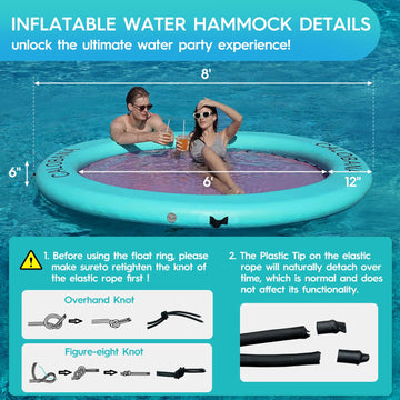 Calobana 8' X 8' Inflatable Water Hammock For Adults Float Ring Pad With Line Floating Circle Mat With Mesh Air Floating Island