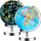 Exerz Illuminated World Globe 9.1-Inch Diameter Metal Base - Political Map (Day) Constellation Globe (Night) - 2 In 1 Light Up Cable Free Led Lamp