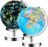 Exerz Illuminated World Globe 9.1-Inch Diameter Metal Base - Political Map (Day) Constellation Globe (Night) - 2 In 1 Light Up Cable Free Led Lamp