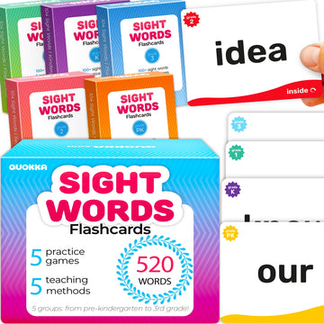 Quokka 520 Sight Words Flash Cards For Kids Adults - Based On Dolch & Fry High Frequency Word Lists - Pre-K To 3Rd Grade - 5 Lev