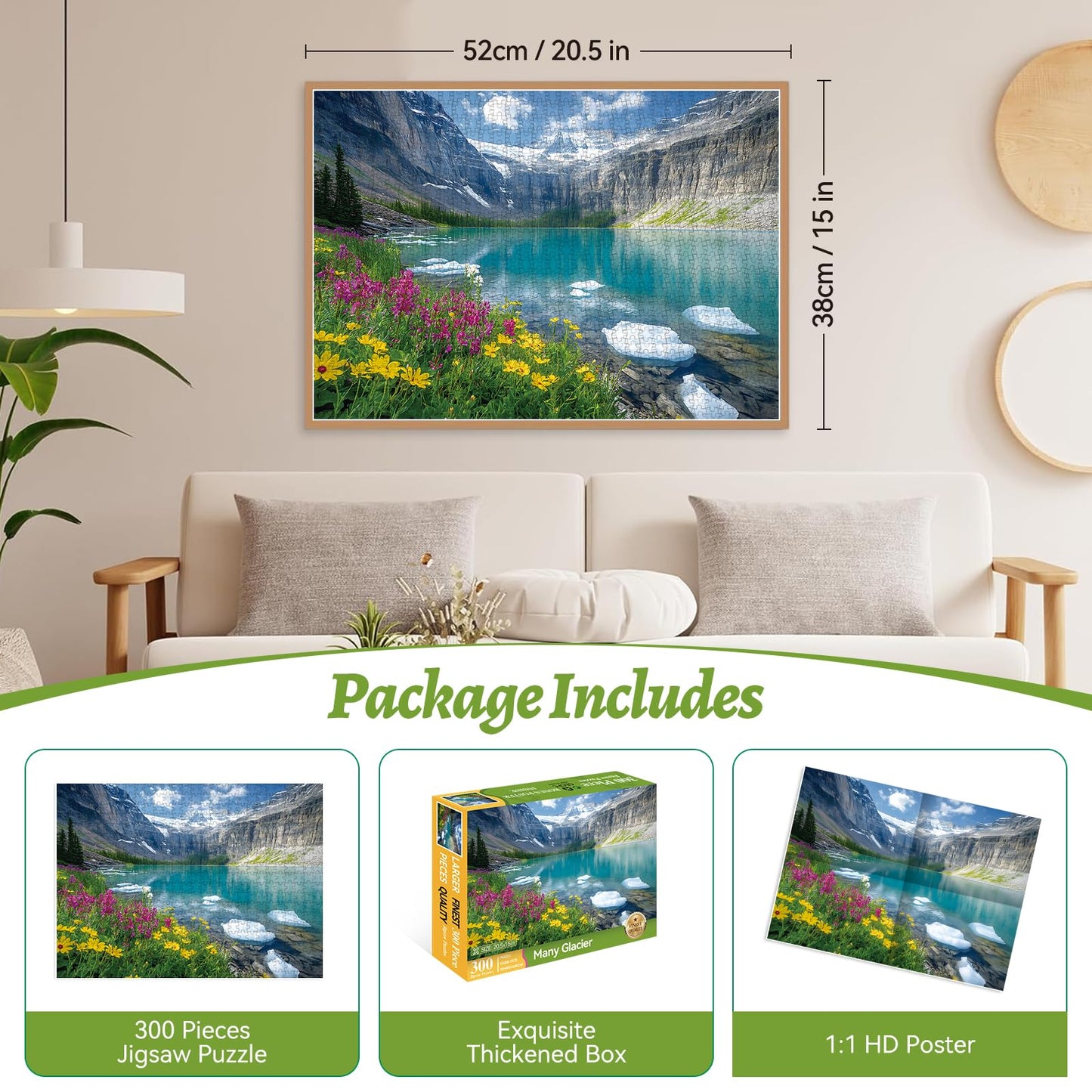 300 Piece Puzzle for mature-themeds- Ice Lake & Wildflower Jigsaw Puzzle - Scenic Nature Puzzle for Relaxation - Great Gift for mature-themeds  Teens & Kids - Fun & Soothing Art - 20.5 x 15 in