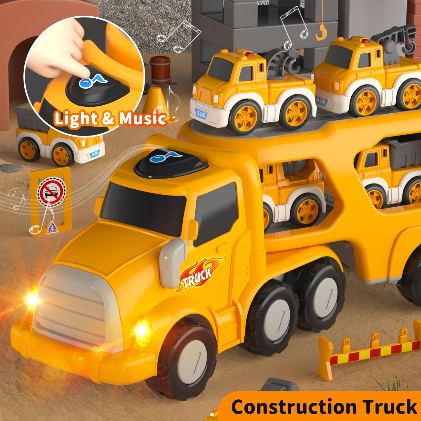 Newcrave Toddler Toys for 2 3 4 5 Year Old Boys, 8 in 1 Construction Trucks Vehicle Playset with Play Mat, Construction Truck To