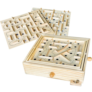 Sterling Games Wooden Labyrinth With 3 Swappable Boards – Classic Maze Game With 60, 36, And 25 Waypoints – Wooden Tilt Puzzle With Knob Control And 3 Steel Marbles For Kids Age 6+