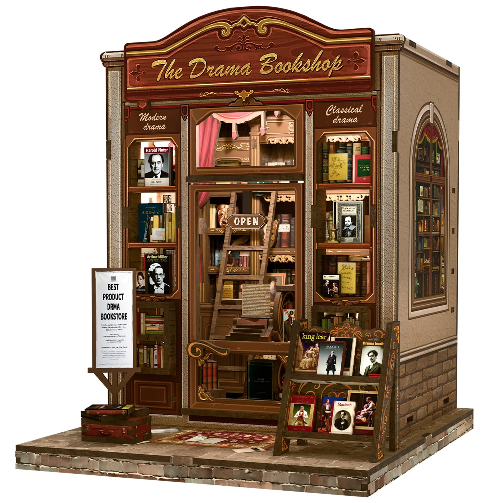 Fsolis Book Nook Kit  DIY Miniature Scene Kit for mature-themeds and Beginners 3D Wood Puzzles Tiny House Room Kit Mini Craft Bookshelf Decor Gifts for Women Teenagers Book Lovers (The Drama Bookshop)