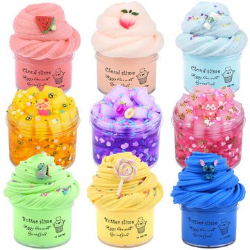9 Pack Slime Kit, With 3 Jelly Cube Crunchy Slime And 3 Cloud Slime And 3 Butter Slime, Soft And Non-Sticky, Diy Stress Relief T