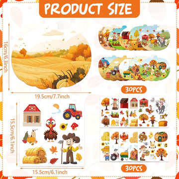 JUNEBRUSHS 30 Packs Fall Thanksgiving Crafts,Autumn Pumpkin Scene Crafts Fall DIY Ornaments Stickers Craft for Home School Class