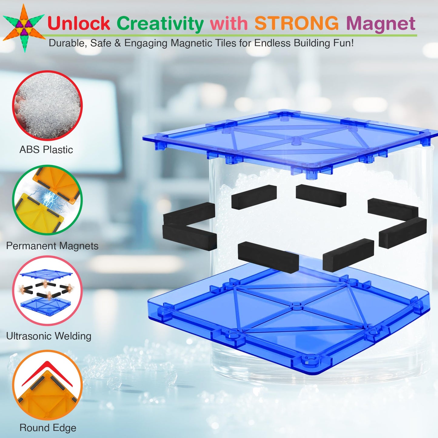Tigerdoe Magnetic Tiles Set, 100 PCS Educational 3D Building Toy, Large Size, Multi-Color, ABS Plastic for Kids' Learning and Play