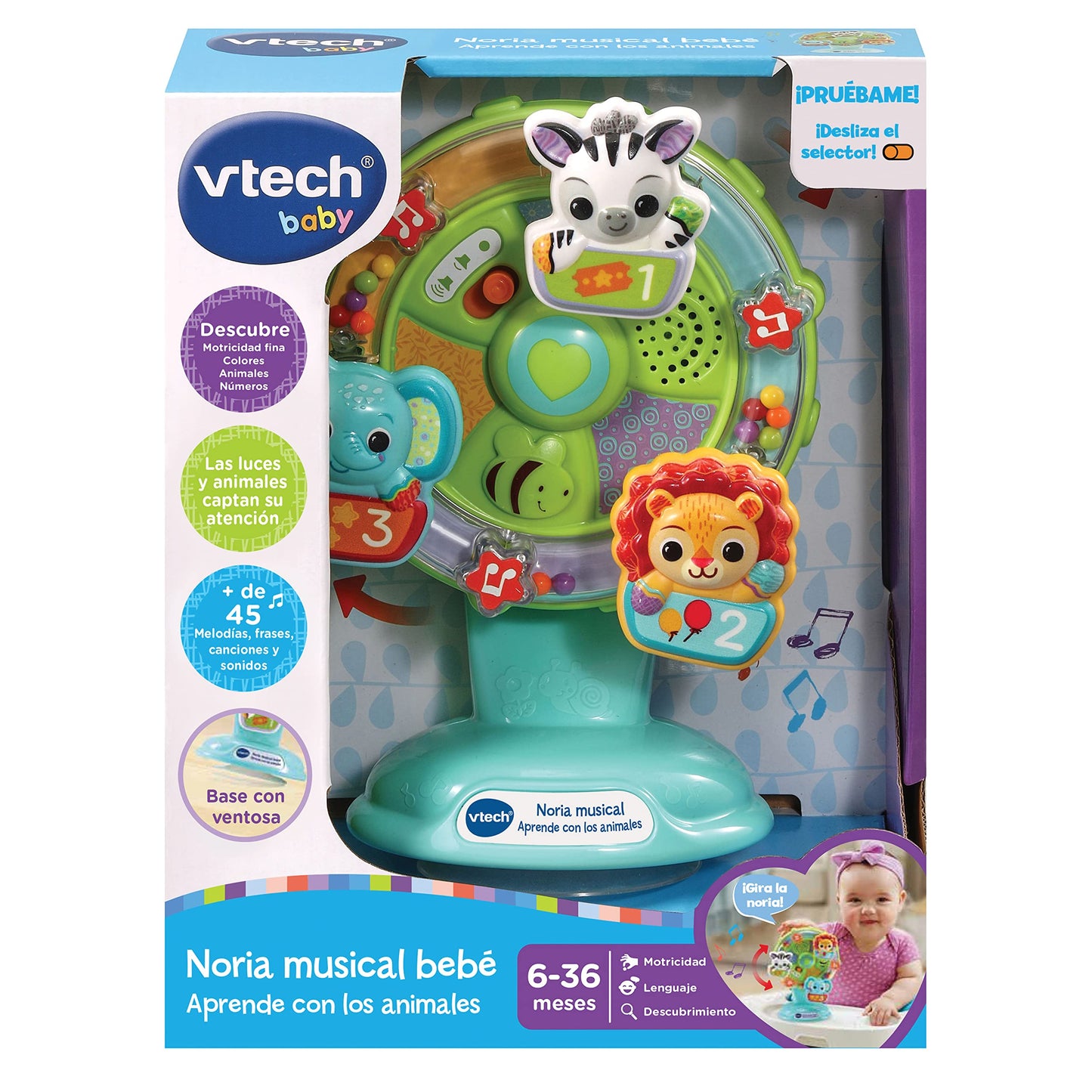 Vtech Vtech-80-165967 Musical Ferris Wheel Learn With Animals, Baby Highchair Toy +6 Months, Esp Version, Color, Single (3480-16