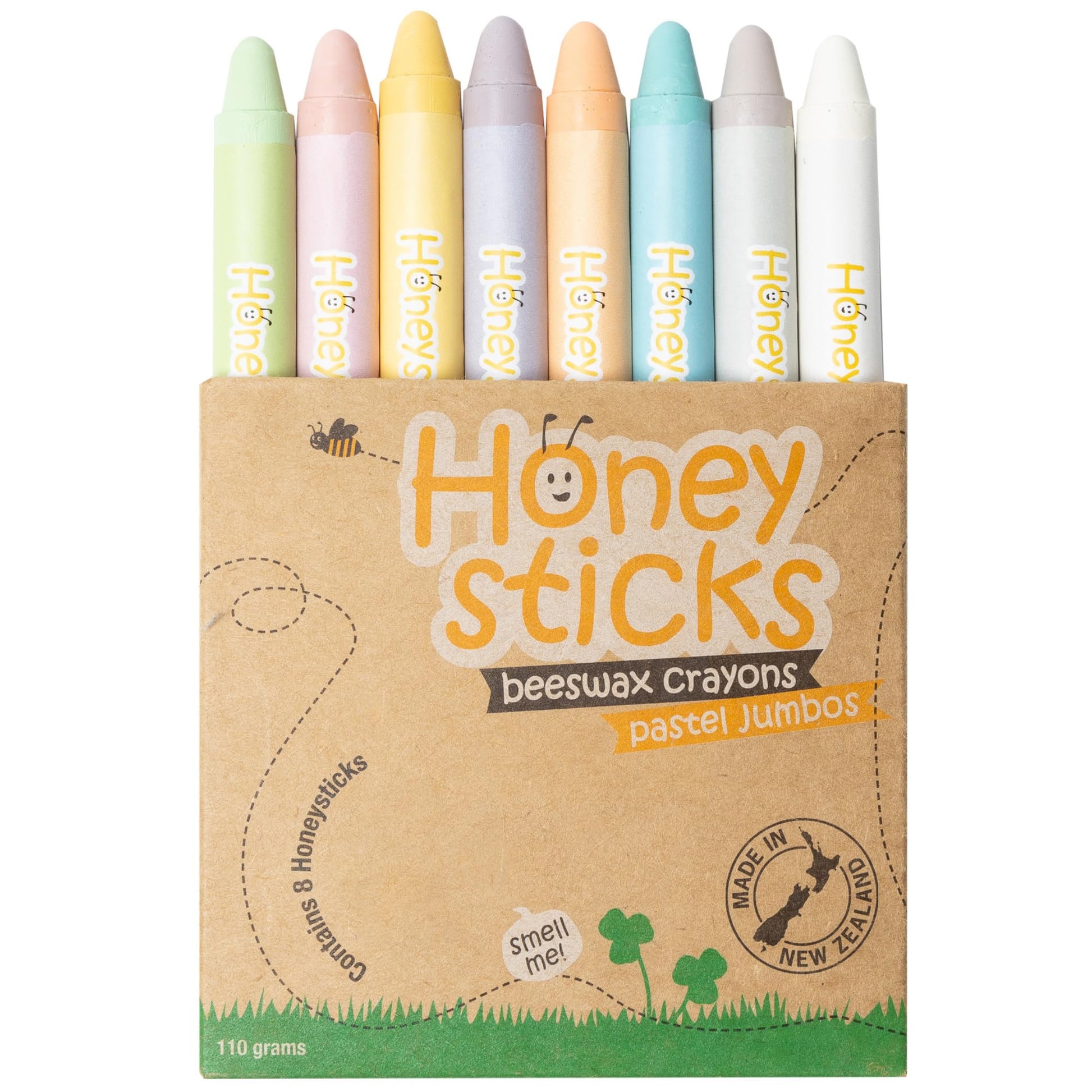 Honeysticks Jumbo Crayons (8 Pack) - Pastel Colored Non Toxic Crayons - 100% Pure Beeswax and Food Grade Colors - Large, Easy to