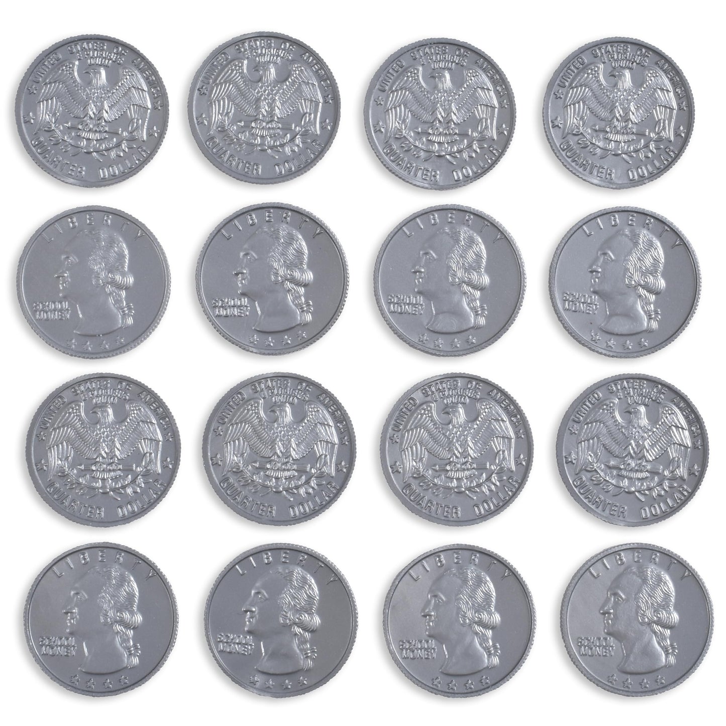 LEARNING ADVANTAGE Play Quarters - Set of 100 Plastic Coins - Designed and Sized Like Real US Currency - Teach Money Math With T