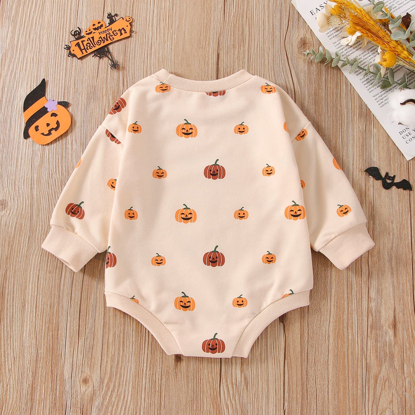Fybitbo Halloween Baby Girl Boy Clothes Pumpkin Romper Sweatshirt Onesie Long Sleeve Bodysuit Top Fall Winter Outfit (Halloween Romper,18-24 Months)