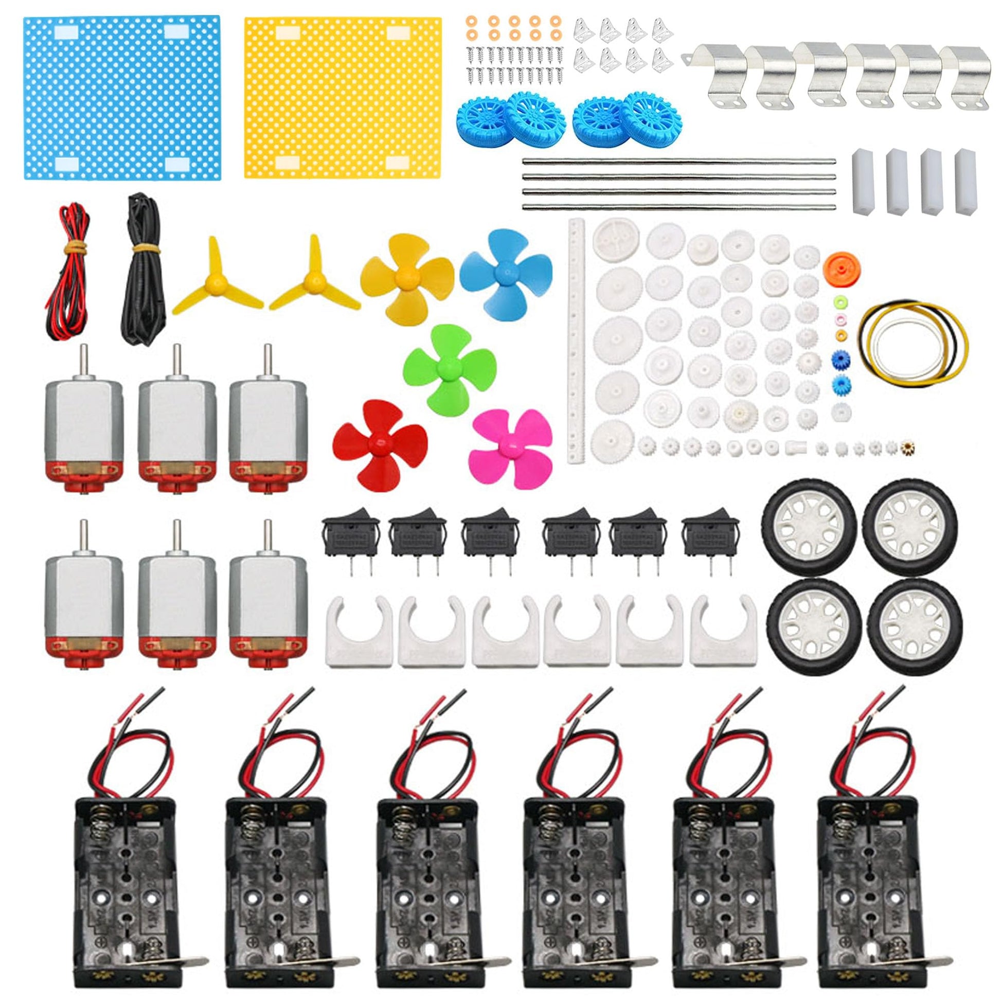 DC Motors Kit for Kids, 6 Set 159pcs Mini Electric Hobby Motor Strong Magnetic with Plastic Gears, Shaft Propeller, Plastic Whee