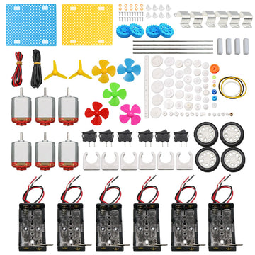 DC Motors Kit for Kids, 6 Set 159pcs Mini Electric Hobby Motor Strong Magnetic with Plastic Gears, Shaft Propeller, Plastic Whee
