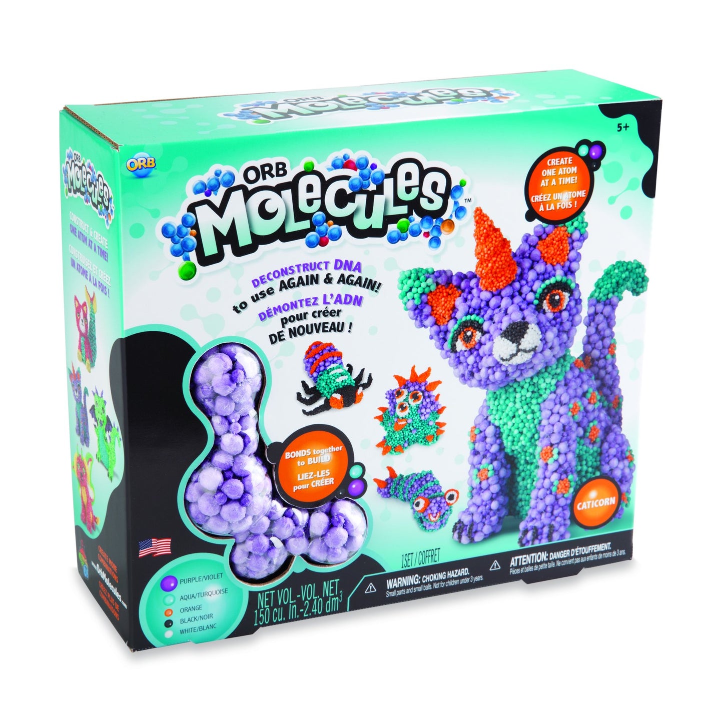 The Orb Factory Orbmolecules Caticorn Never Dries Compound, Purple/Aqua/Orange, 9.44' X 3.44' X 8.44' -Packaging May Vary