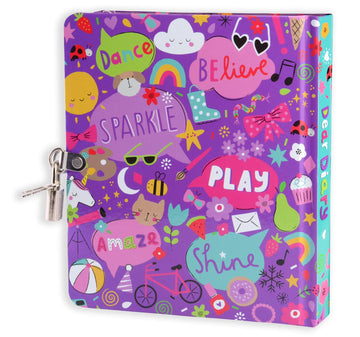 Mollybee Kids My Favorite Things Lock And Key Diary Notebook For Girls, 5.5 X 6.25 Inches, 208 Lined Pages, Padlock With 2 Keys, Purple